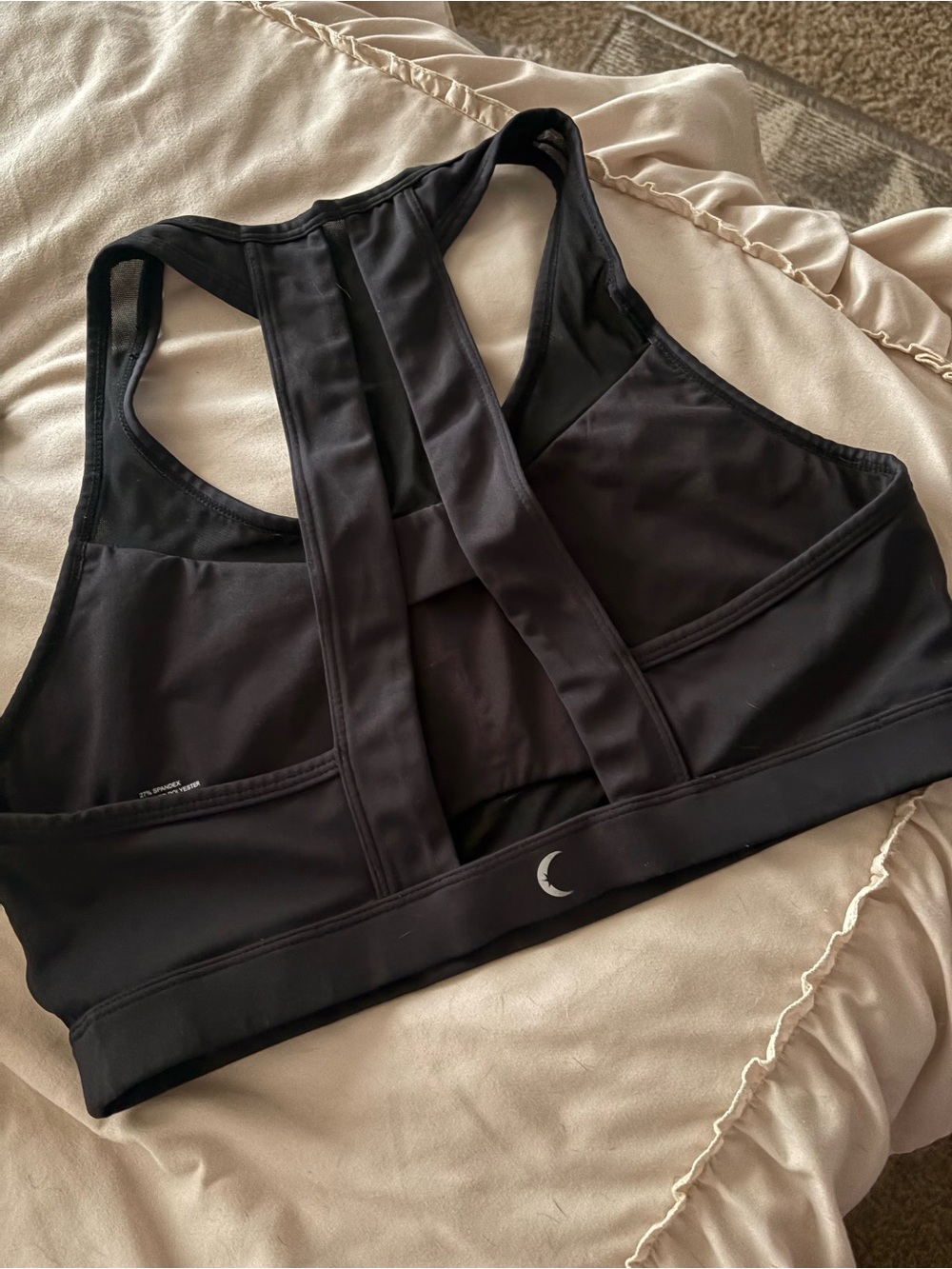 ZYIA Black Crescent Logo Strappy Sports Bra